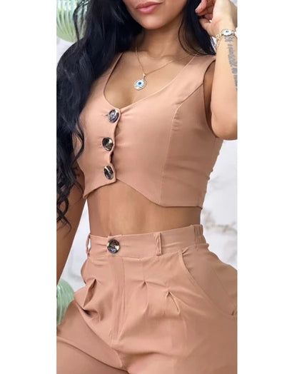 Conjunto Feminino Colete e Calça Wide Leg