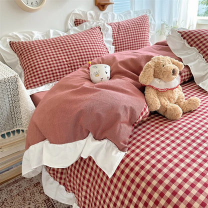 Jogo de Cama Xadrez com Renda