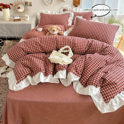 Jogo de Cama Xadrez com Renda