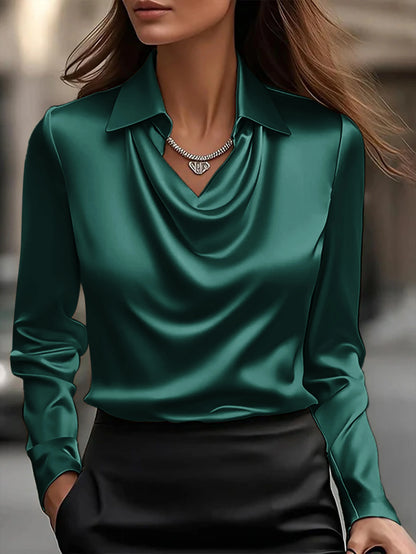 Blusa Feminina Cetim Decote V Manga Longa