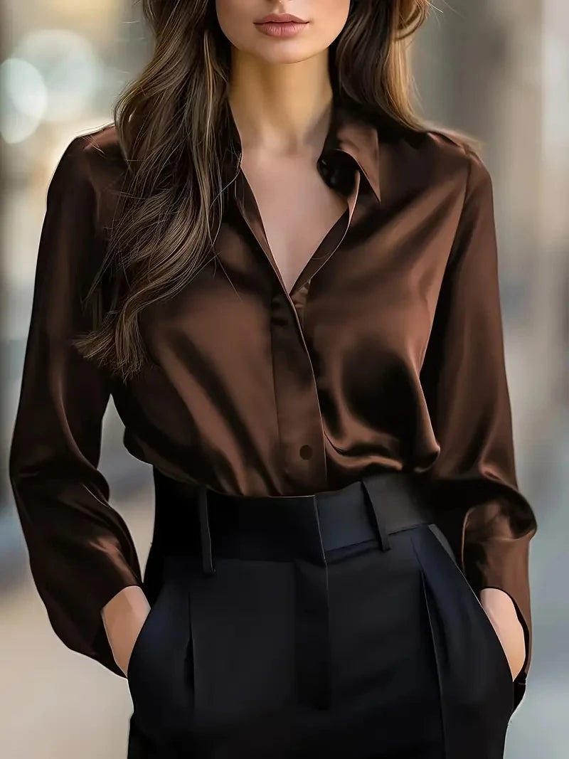 Blusa Feminina Cetim Preta Manga Longa
