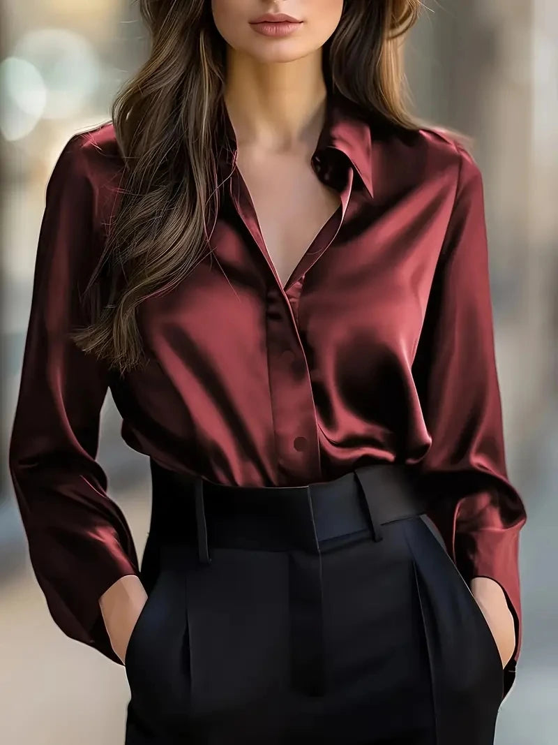Blusa Feminina Cetim Preta Manga Longa
