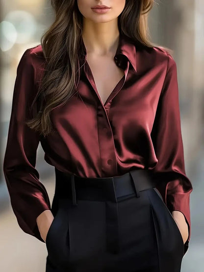 Blusa Feminina Cetim Preta Manga Longa