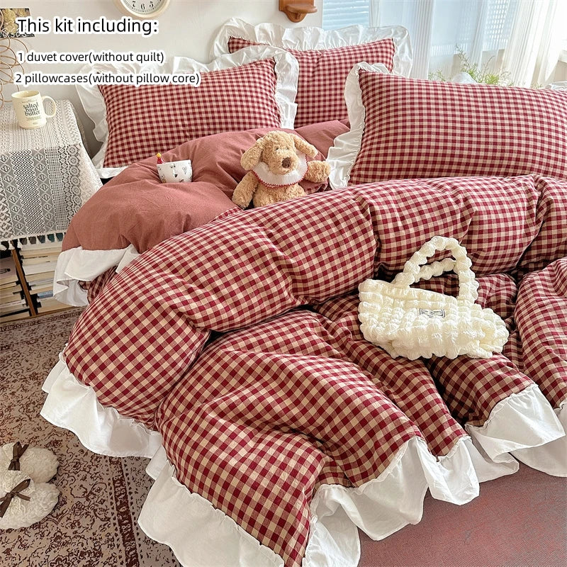 Jogo de Cama Xadrez com Renda