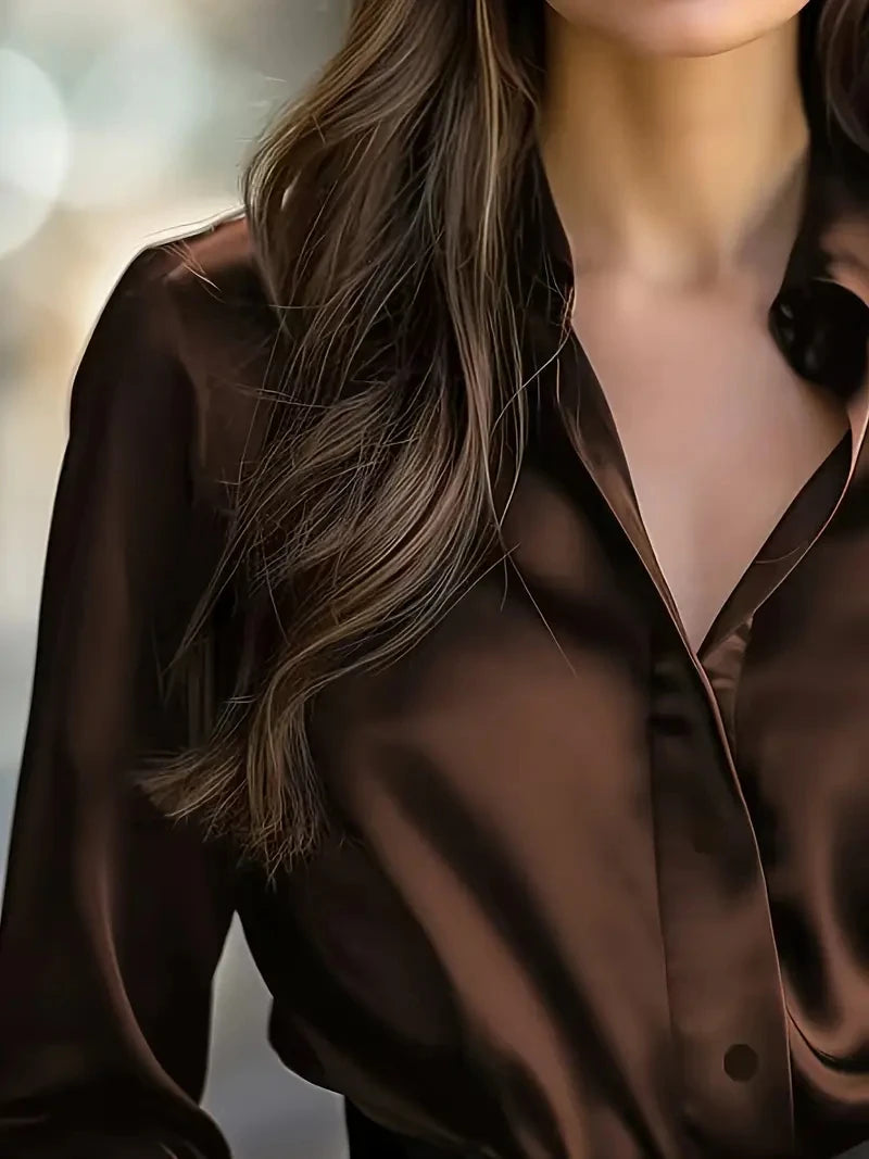 Blusa Feminina Cetim Preta Manga Longa