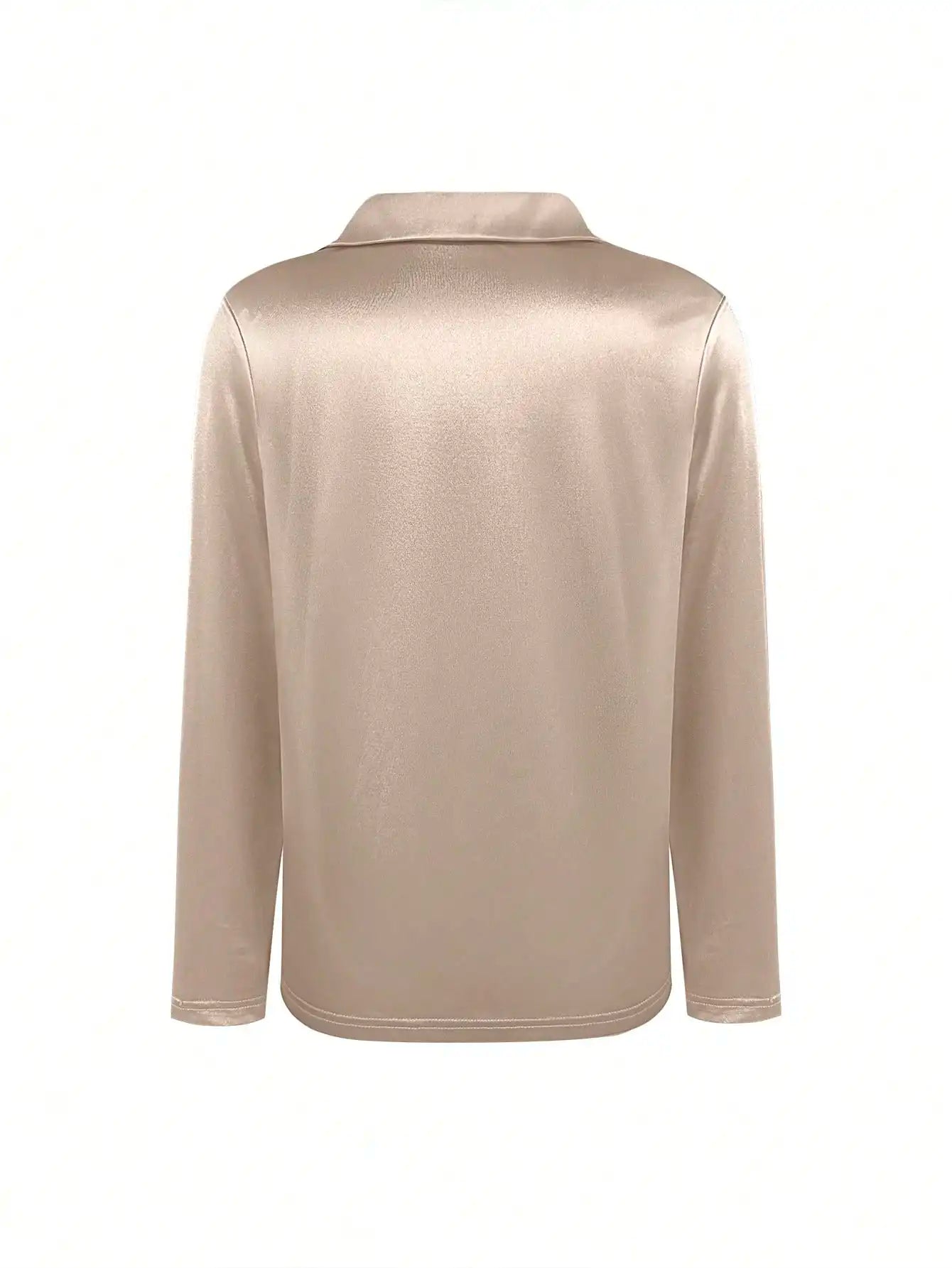 Blusa Feminina Cetim Decote V Manga Longa