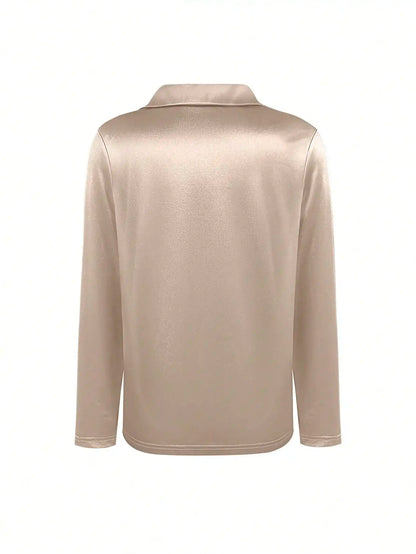 Blusa Feminina Cetim Decote V Manga Longa