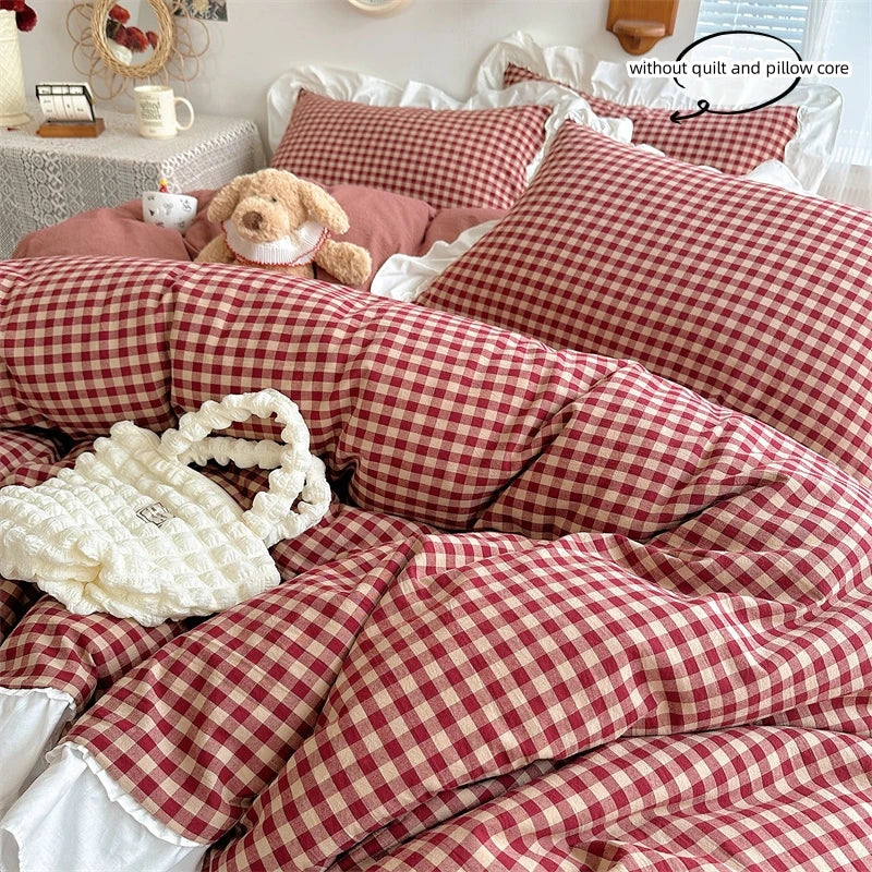 Jogo de Cama Xadrez com Renda