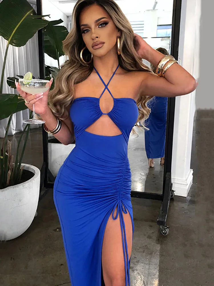 Vestido Halter Midi com Fenda — Vinho