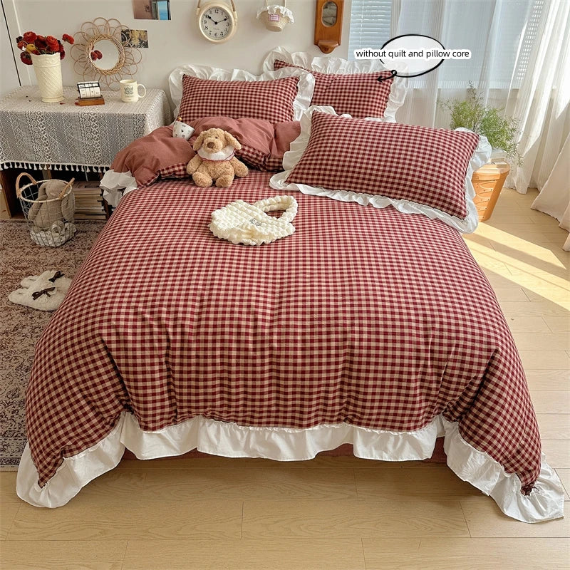 Jogo de Cama Xadrez com Renda