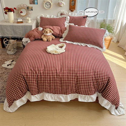 Jogo de Cama Xadrez com Renda
