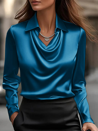 Blusa Feminina Cetim Decote V Manga Longa