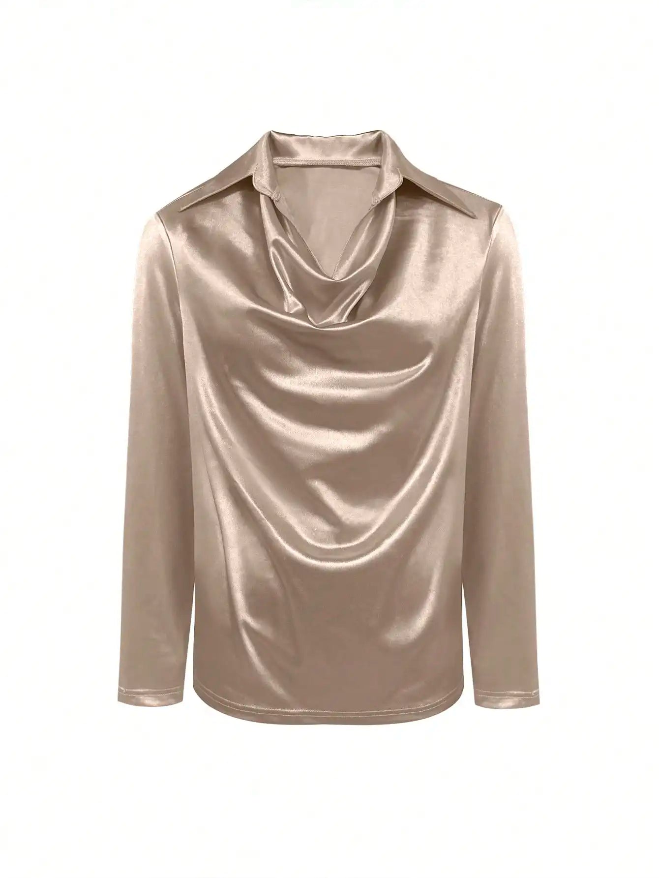 Blusa Feminina Cetim Decote V Manga Longa