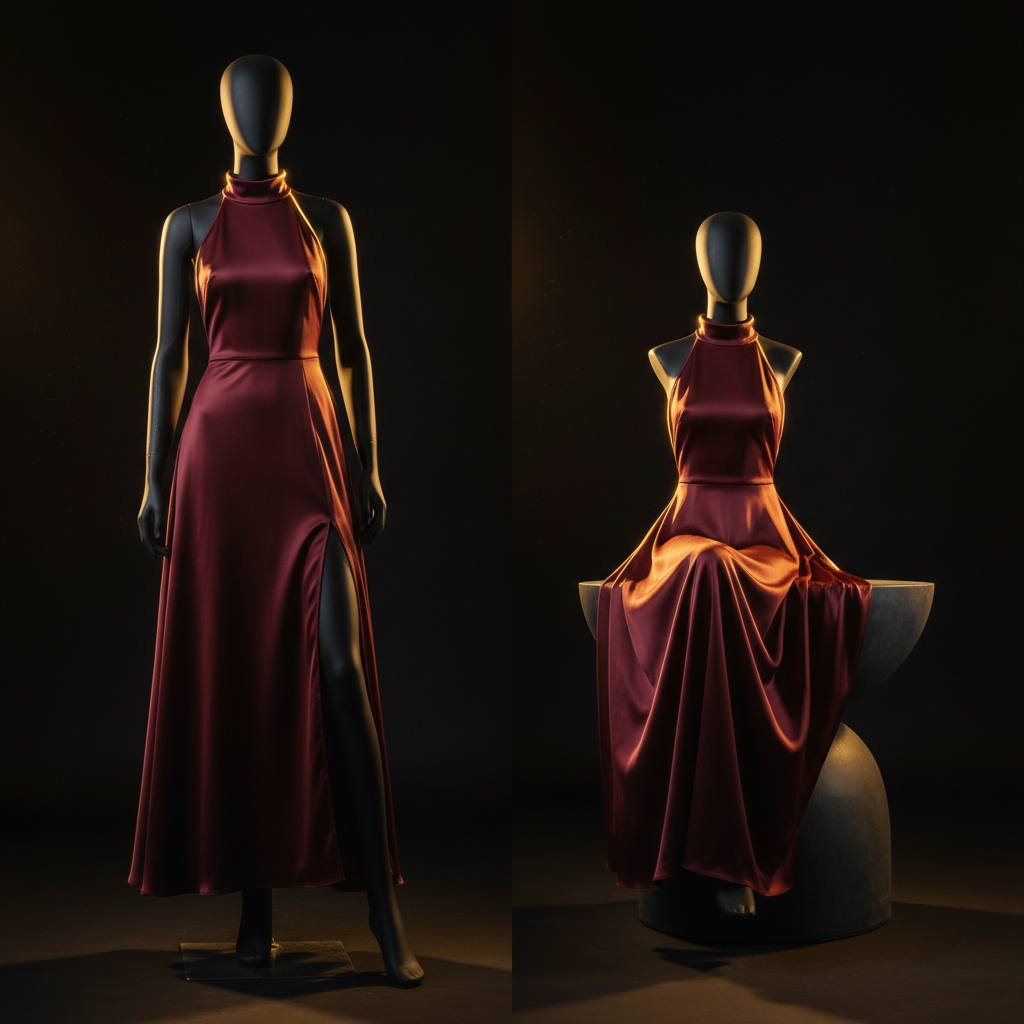 Vestido Halter Midi com Fenda — Vinho