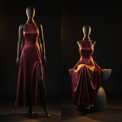 Vestido Halter Midi com Fenda — Vinho