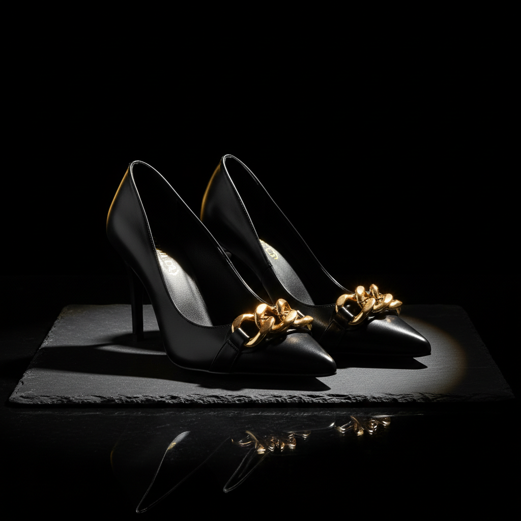 Salto Alto de 8cm – Sapato de Luxo com Fivela de Corrente e Design Exclusivo
