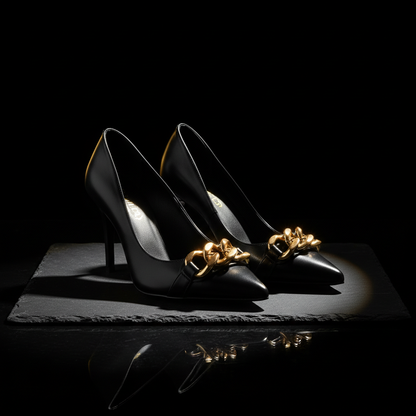 Salto Alto de 8cm – Sapato de Luxo com Fivela de Corrente e Design Exclusivo